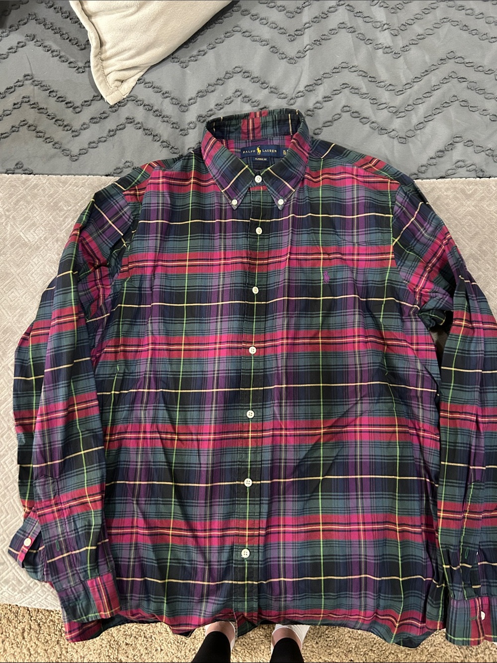 Ralph Lauren Men’s Pink, Green & Navy Plaid Button-Down Shirt